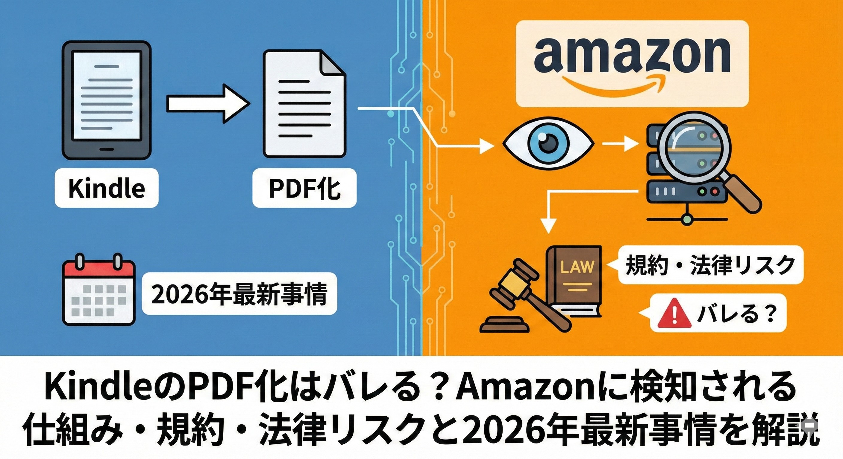 KindleのPDF化はバレる?Amazonに検知される仕組み・規約・法律リスクと2026年最新事情を解説