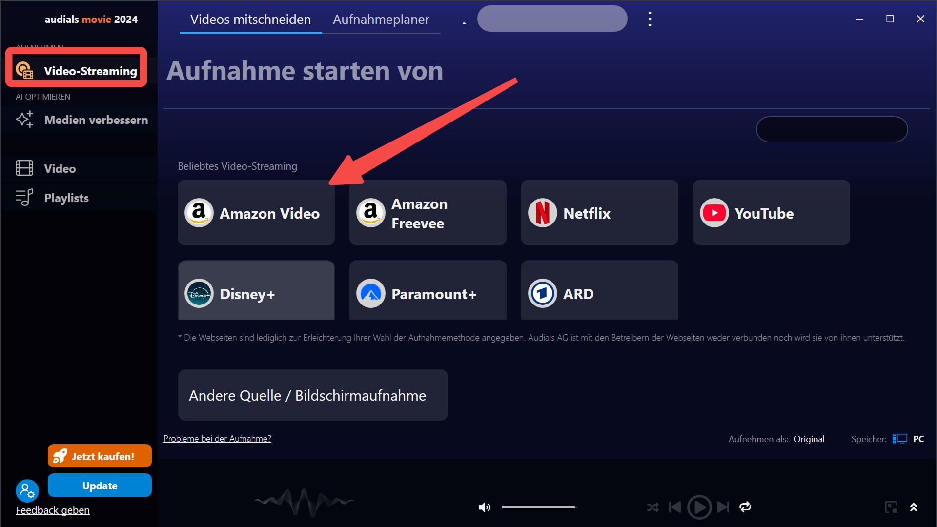 Anleitung zum Amazon Videos Download mit Audials Movie