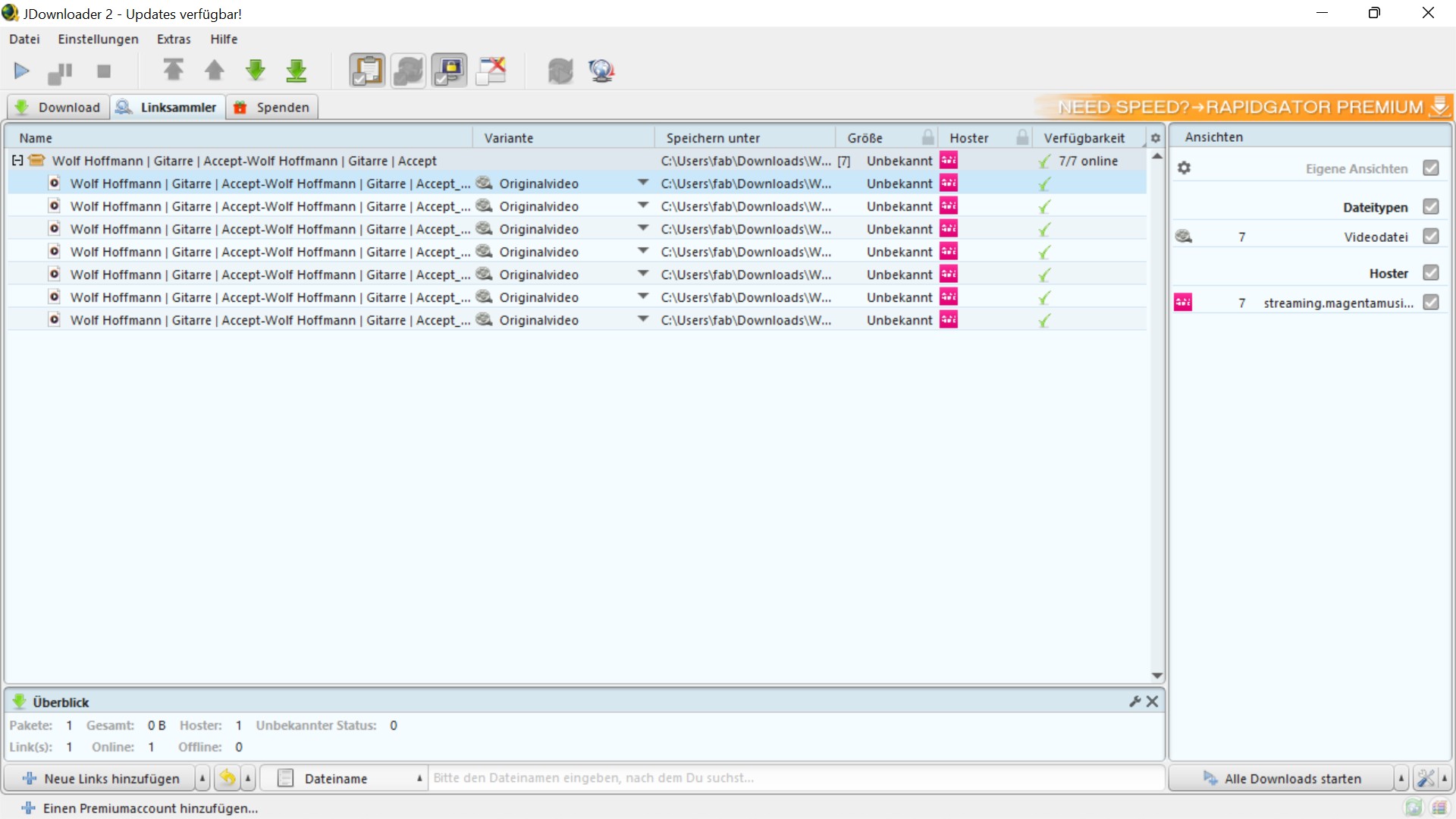 Anleitung zum MagentaMusik Video Download mit JDownloader
