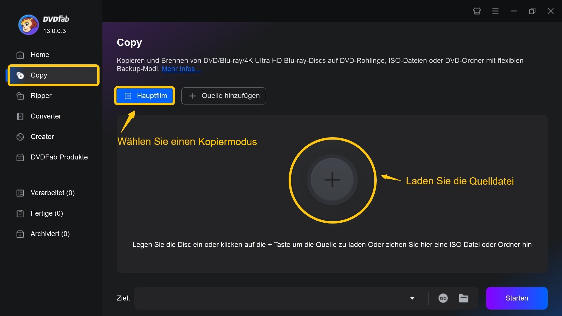 Wählen Sie die Option Copy und klicken Sie auf Quelle hinzufügen