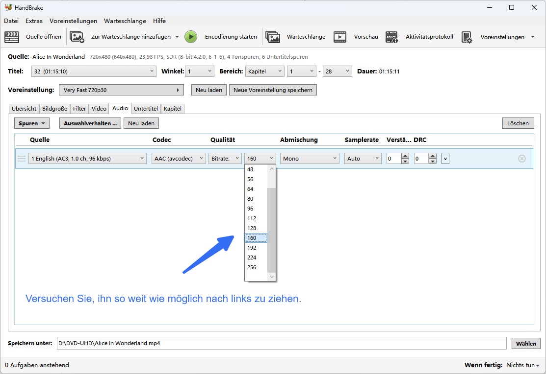 Anpassung der Audio-Bitrate