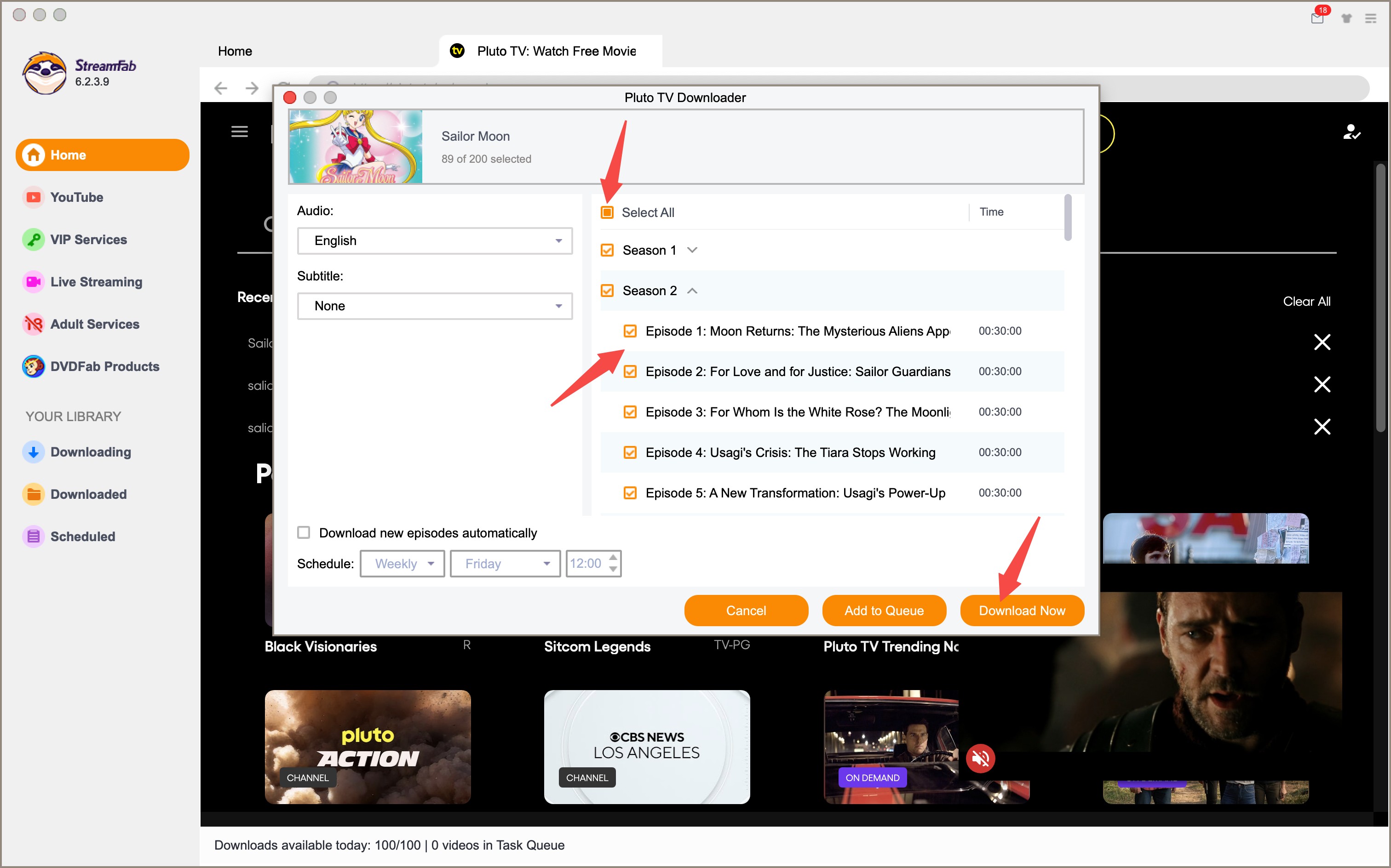 Télécharger Pluto TV : StreamFab Pluto TV Downloader : étape 5