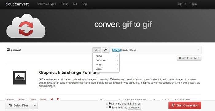 gif to mp4:6. Convert GIF to MP4 Using CloudConvert