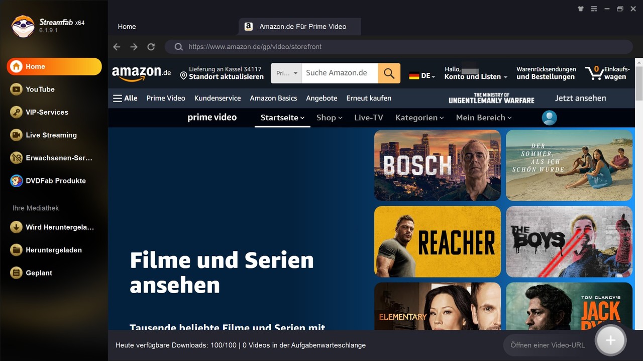 Schnittstelle von StreamFab Amazon Downloader