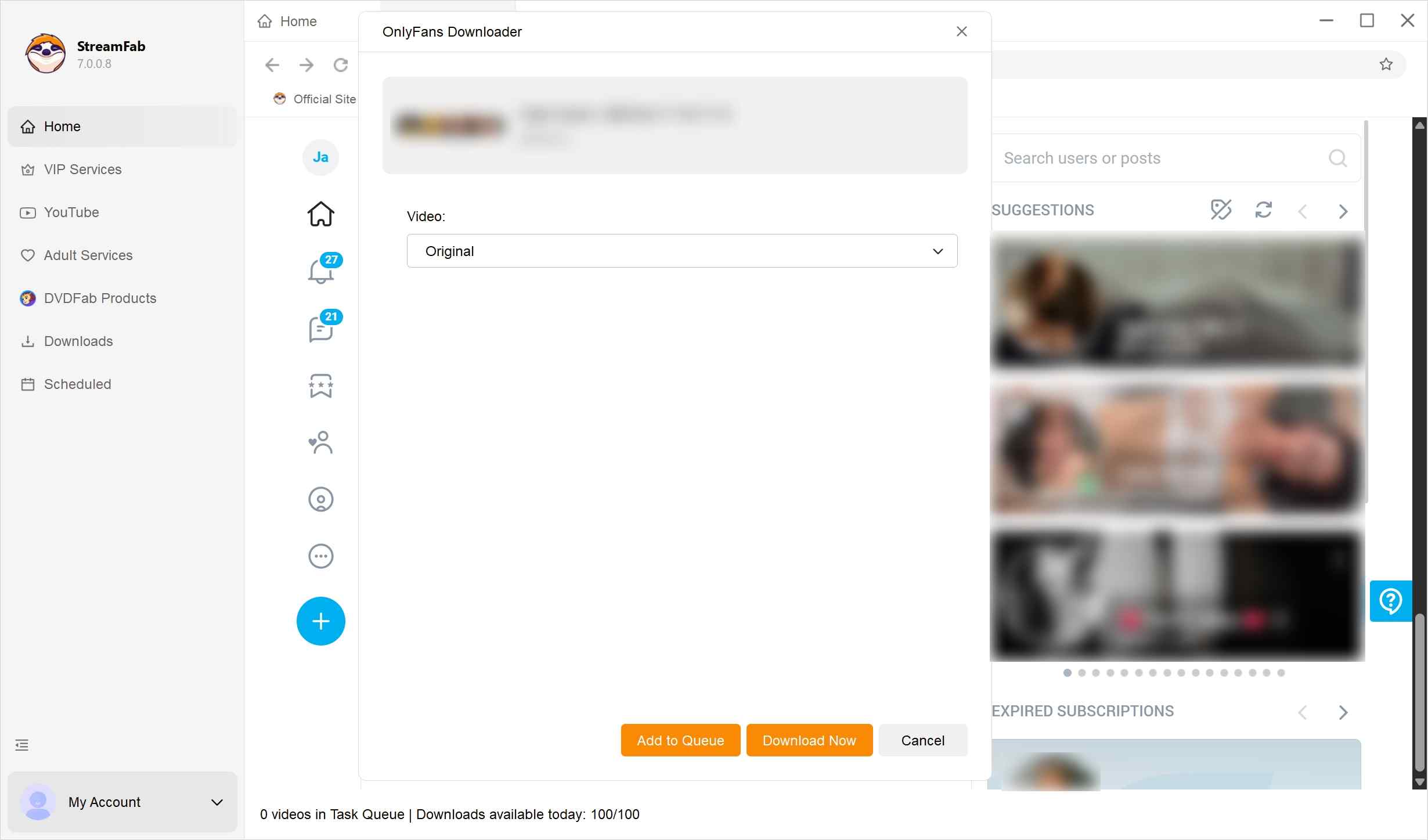 Wie man mit dem StreamFab OnlyFans Downloader OnlyFans-Videos speichert: Schritt 2