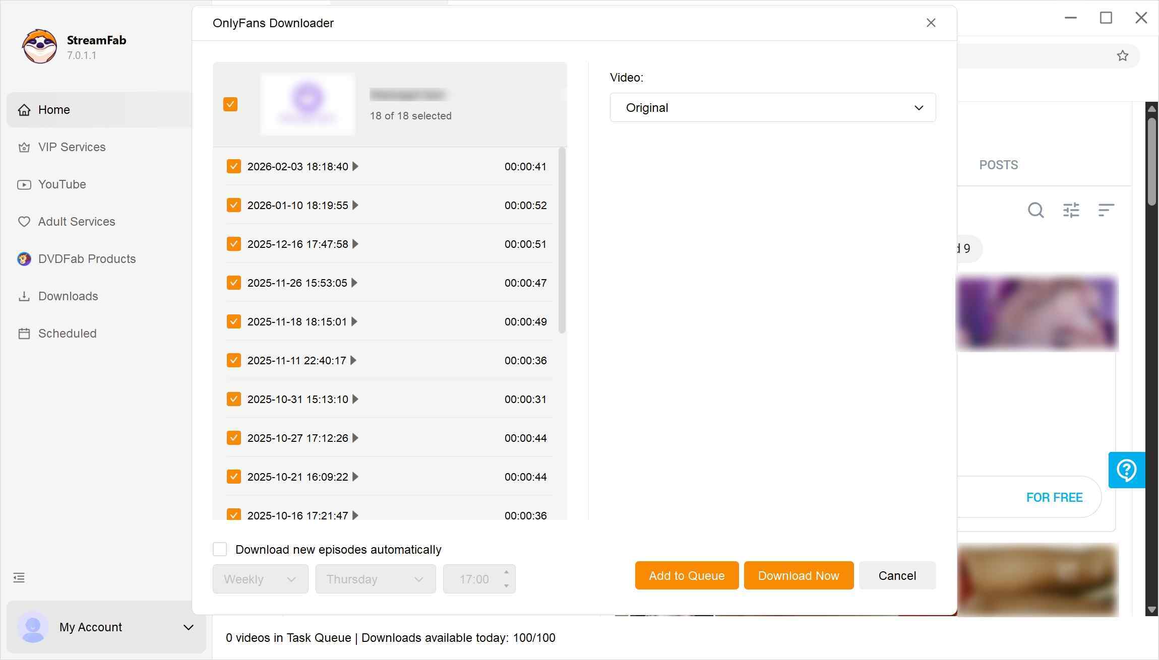 Wie man mit dem StreamFab OnlyFans Downloader mehrere OnlyFans-Videos herunterlädt: Schritt 2
