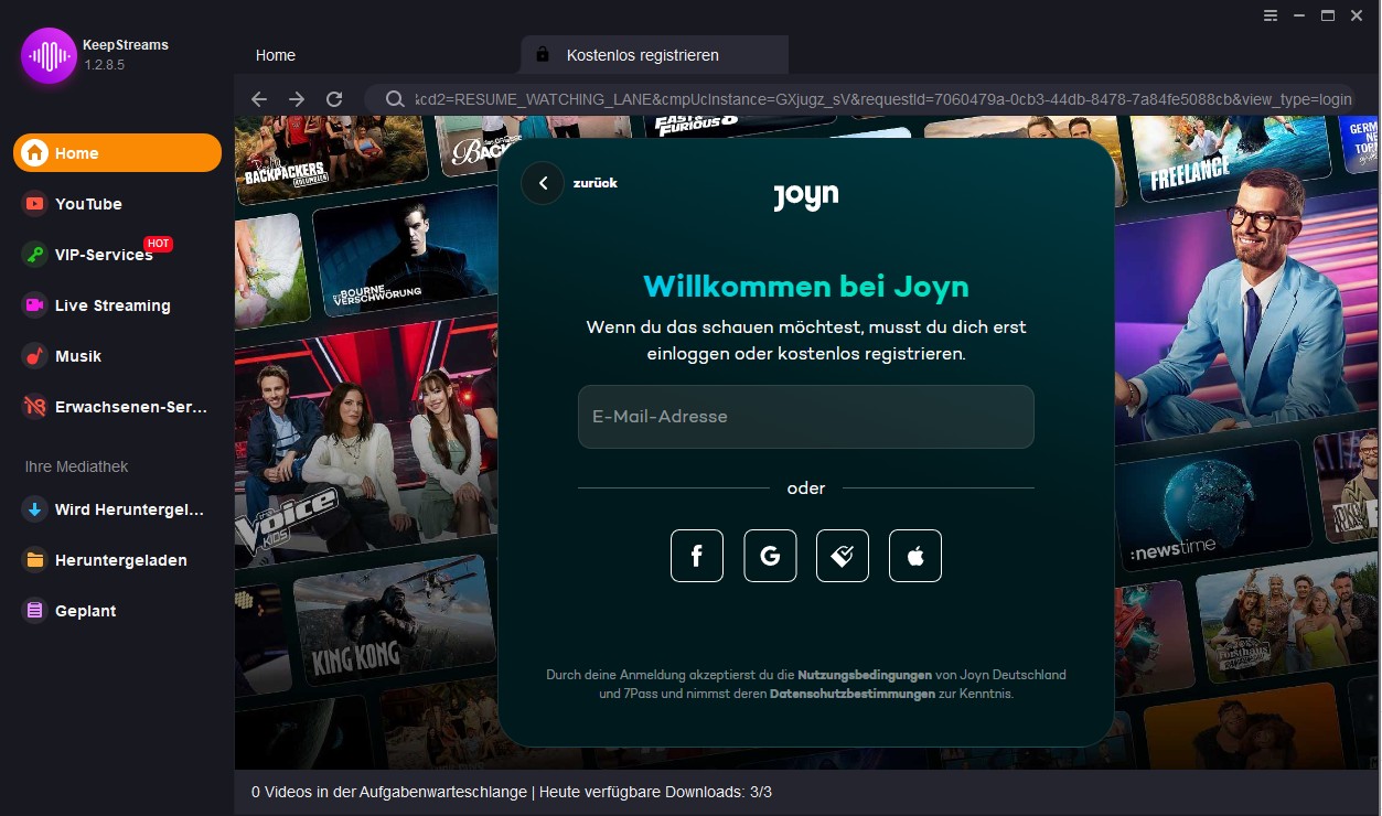 Schritt 3 zum Herunterladen von Joyn Video mit KeepStreams