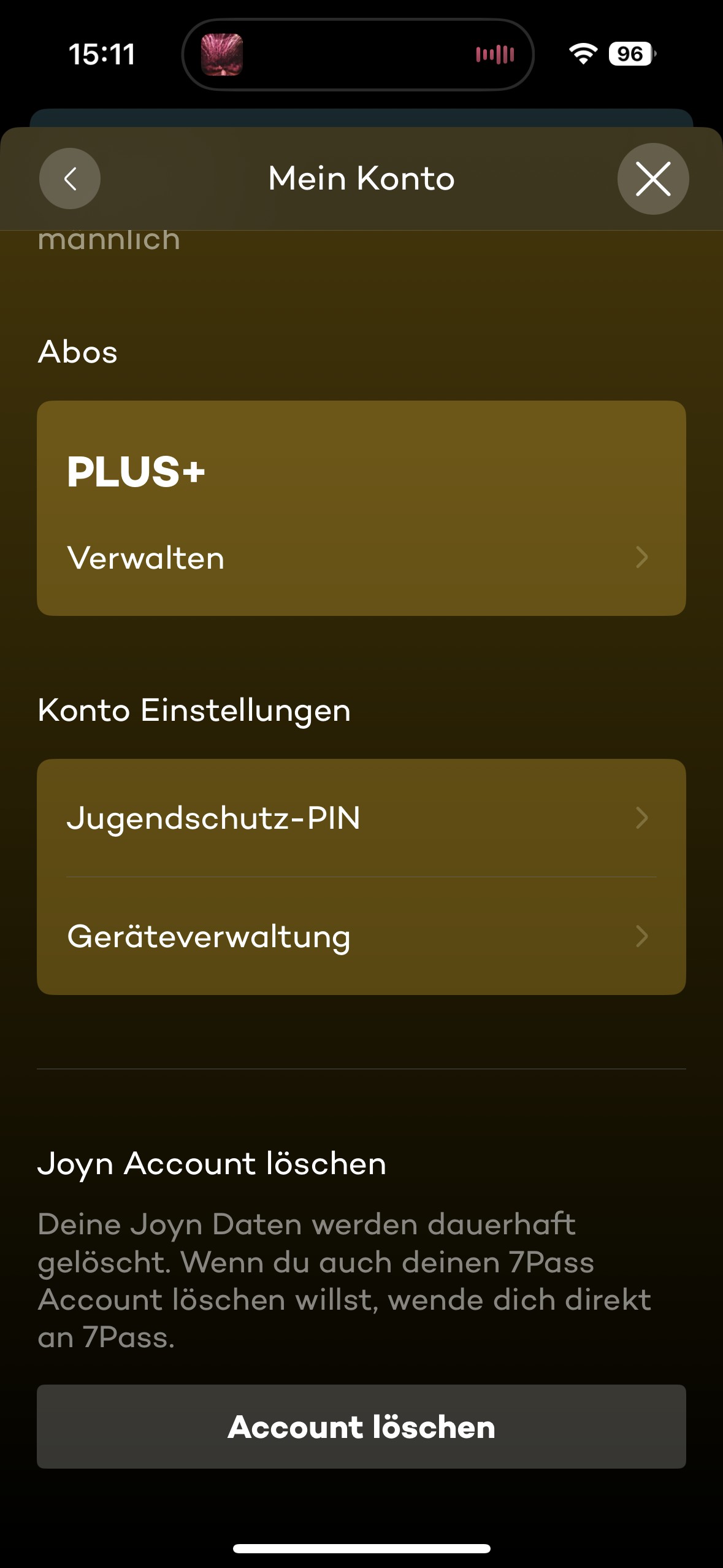 Joyn APP Konto-Schnittstelle