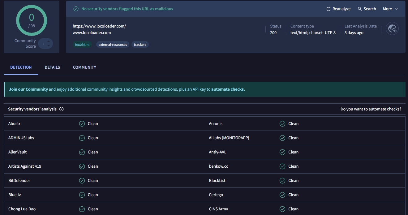 Sicherheitsüberprüfung für Locoloader