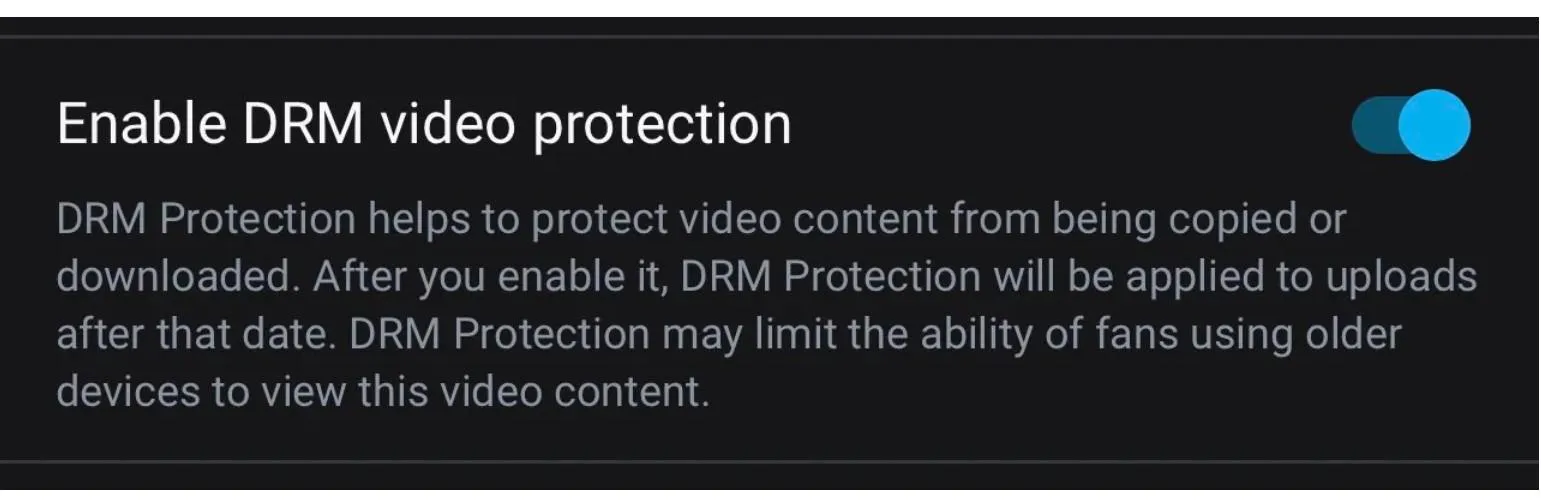 a screenshot of onlyfans drm protection option