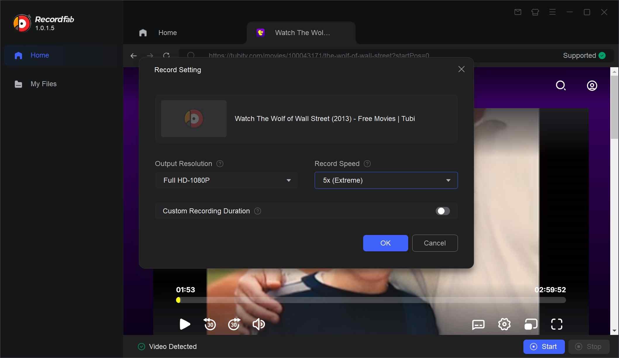 how to screen record Tubi for offline viewing or backup via recordfab: step 2