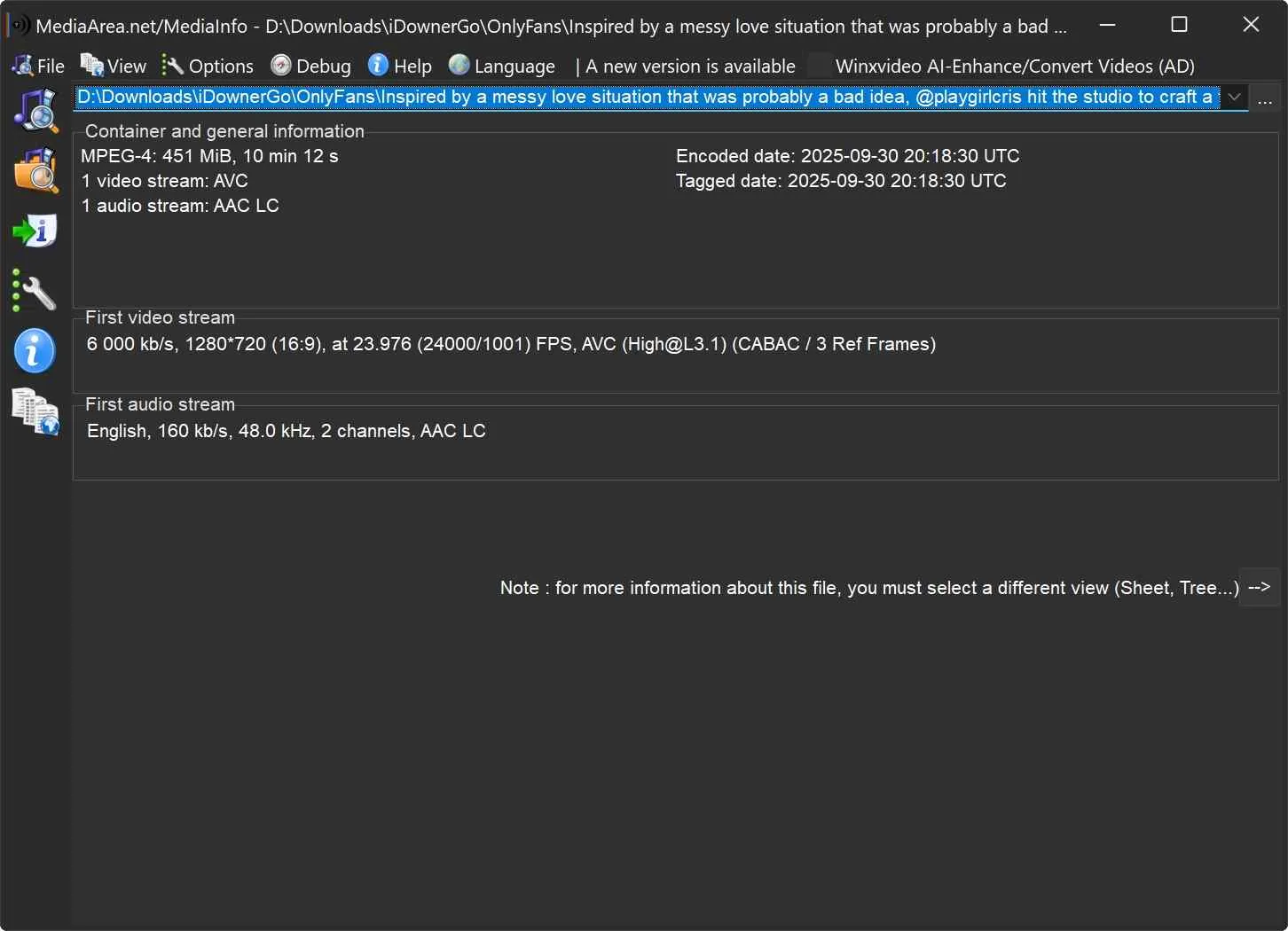 a mediainfo screenshot of the onlyfans content saved by idownergo