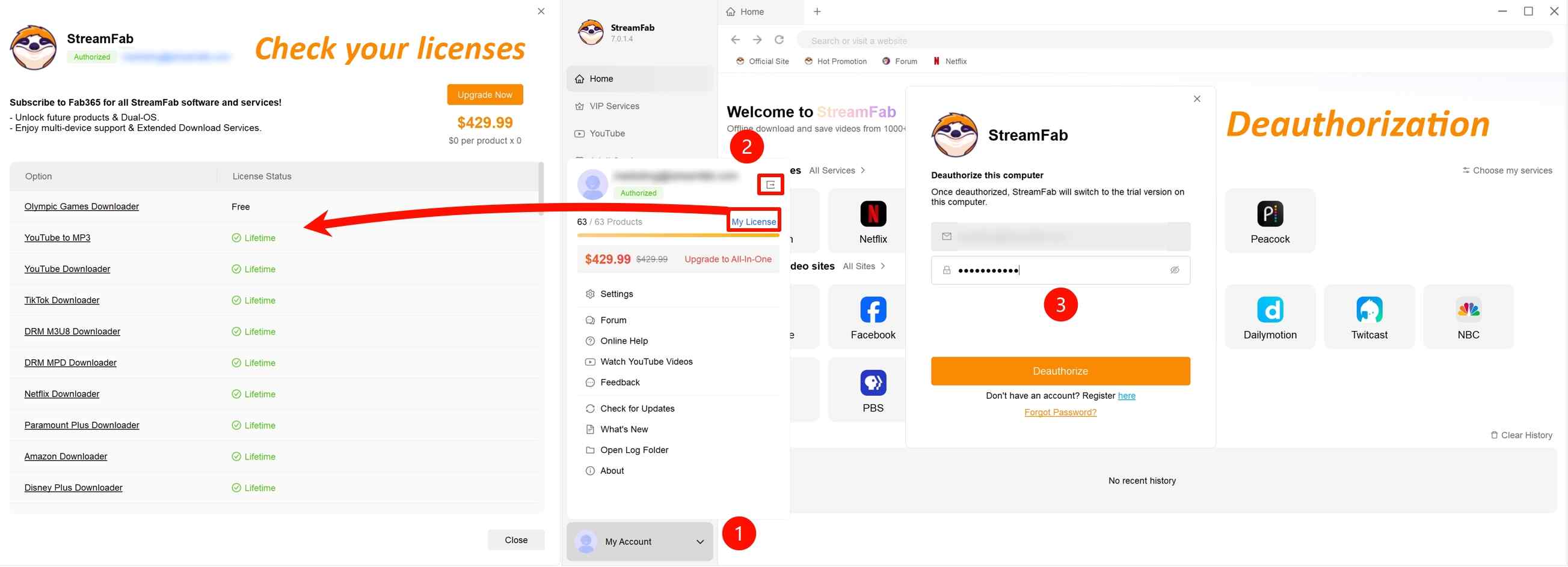 how to use streamfab: check your licenses and deauthorize the device if you need